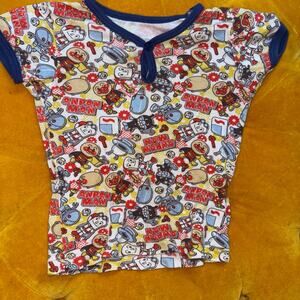 Anpanman Kids Short Sleeve Pajama Top Japan Cartoon Character Shirt